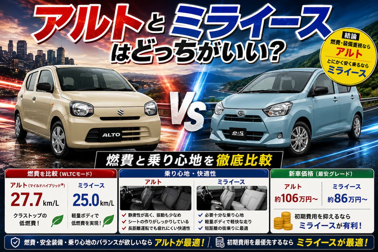アルトとミライースはどっちがいい？燃費と乗り心地を徹底比較