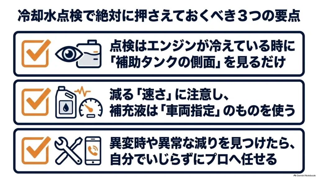 hustler-coolant-check-3-key-points-summary-card