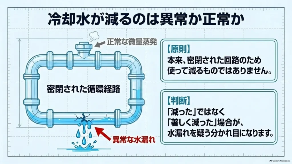 hustler-coolant-decrease-normal-vs-abnormal-diagram