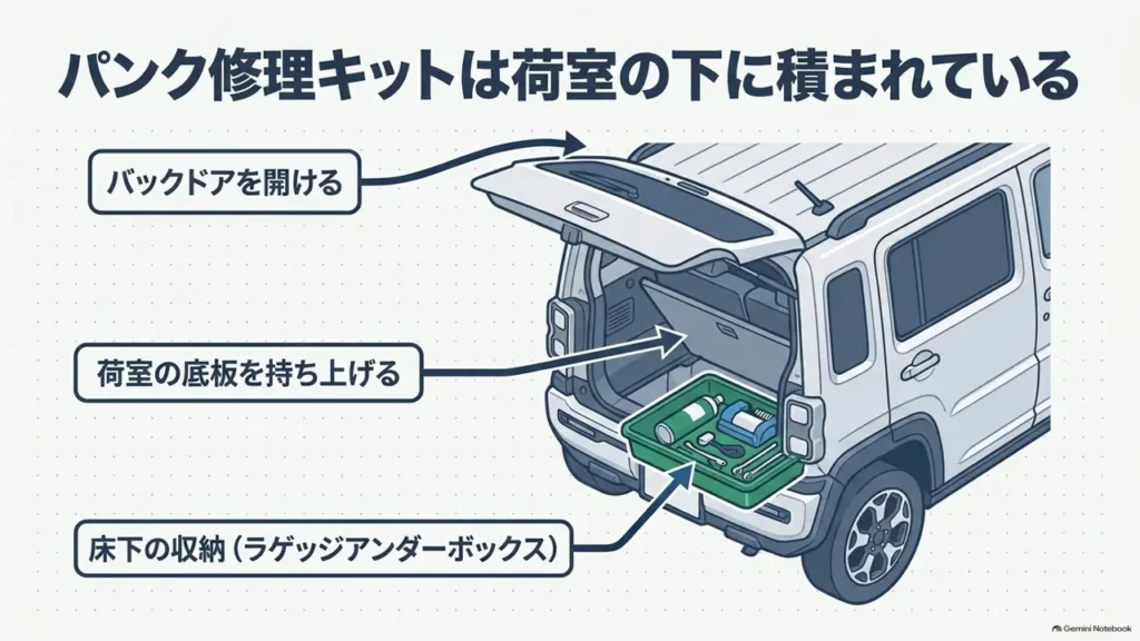 hustler-puncture-kit-storage-location-3-step-diagram