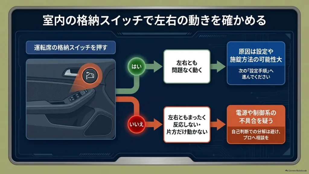 hustler-mirror-fold-cabin-switch-check-decision-flow-chart