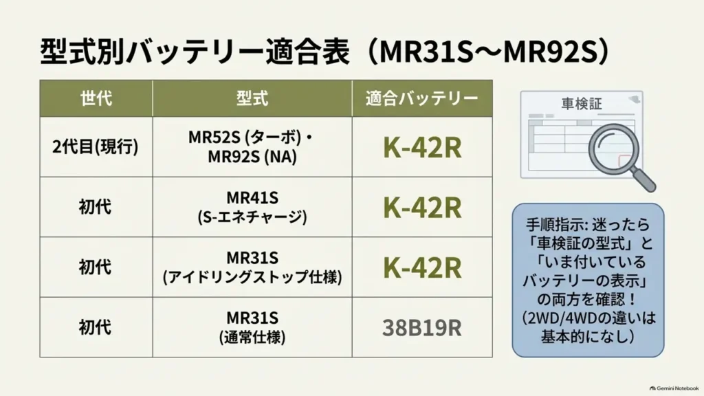 hustler-model-battery-fitment-table-mr31s-mr92s