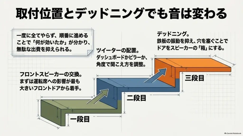 取付位置とデッドニングでも音は変わる