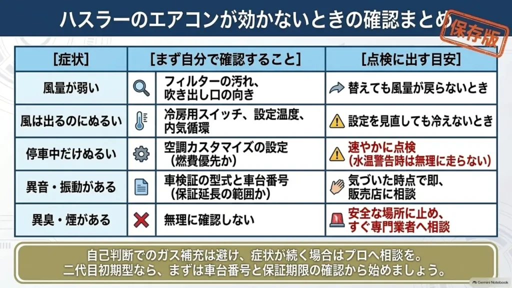 hustler-aircon-troubleshooting-summary-checklist