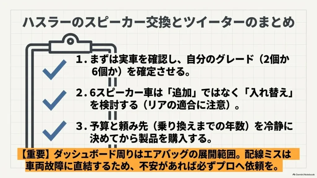 ハスラーのスピーカー交換とツイーターのまとめ
