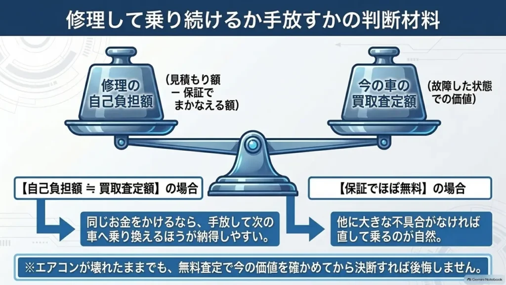 hustler-aircon-repair-vs-tradein-decision-scale