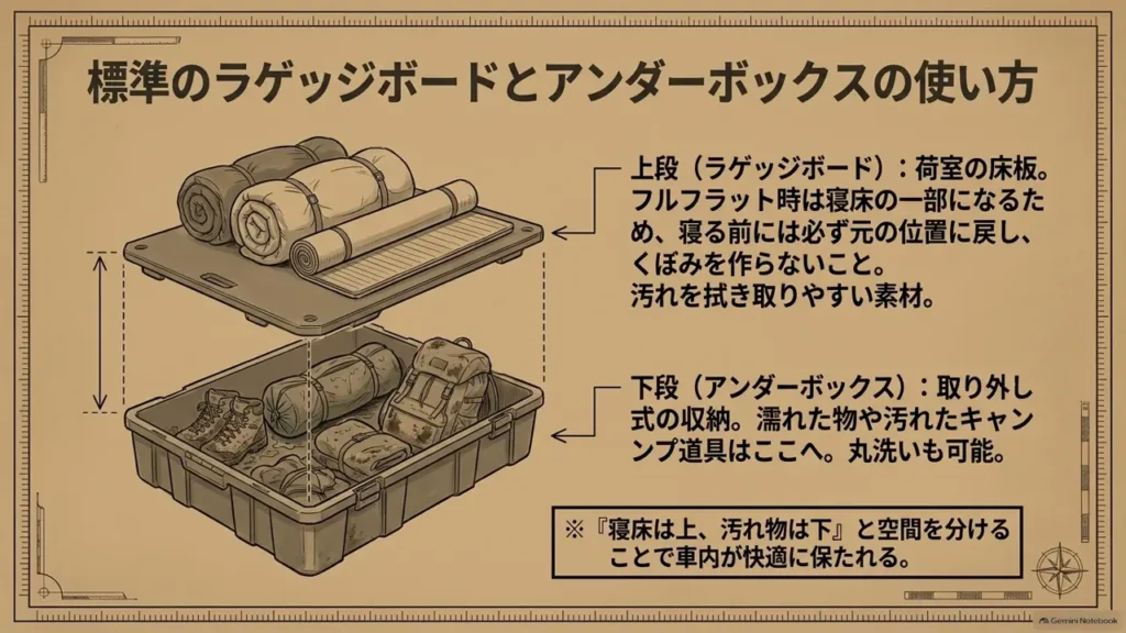 hustler-camping-luggage-board-underbox-usage-diagram