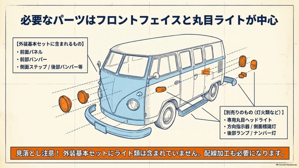 every-vw-bus-style-parts-front-face-round-lights-diagram