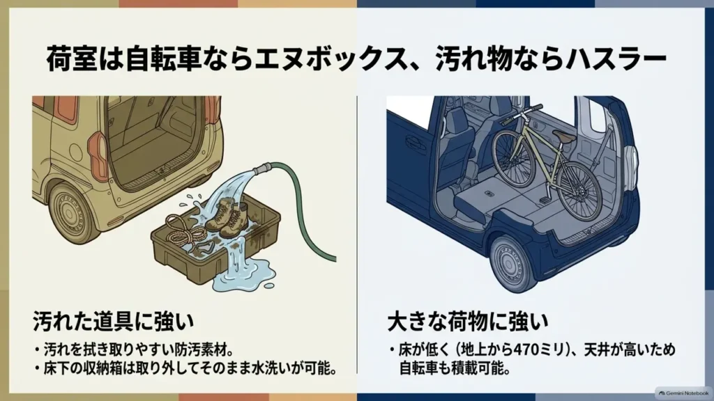 hustler-nbox-cargo-space-bicycle-vs-muddy-gear-comparison