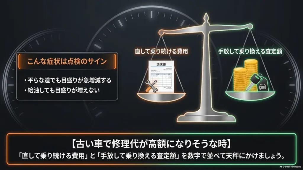hustler-fuel-gauge-trouble-repair-vs-sell-scale